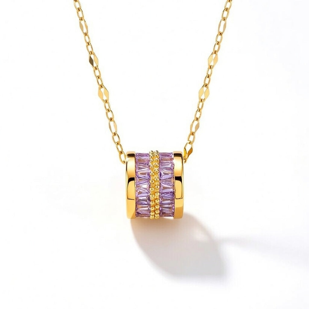 Purple Zirconia Geometric Titanium Steel 18K Gold Plated Necklaces