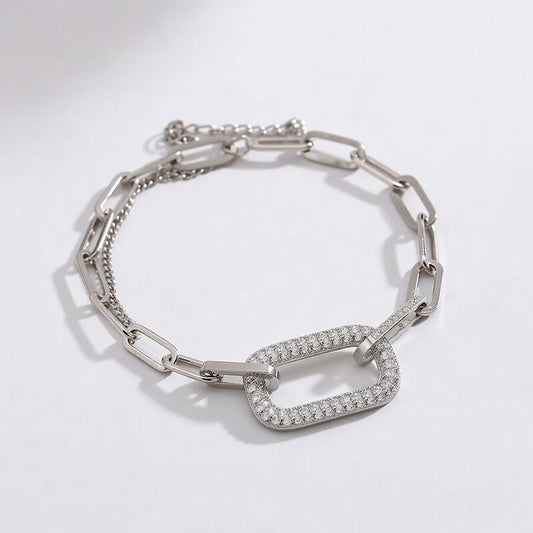 Silvania, Geometric Square Zircon Chain Bracelet for women