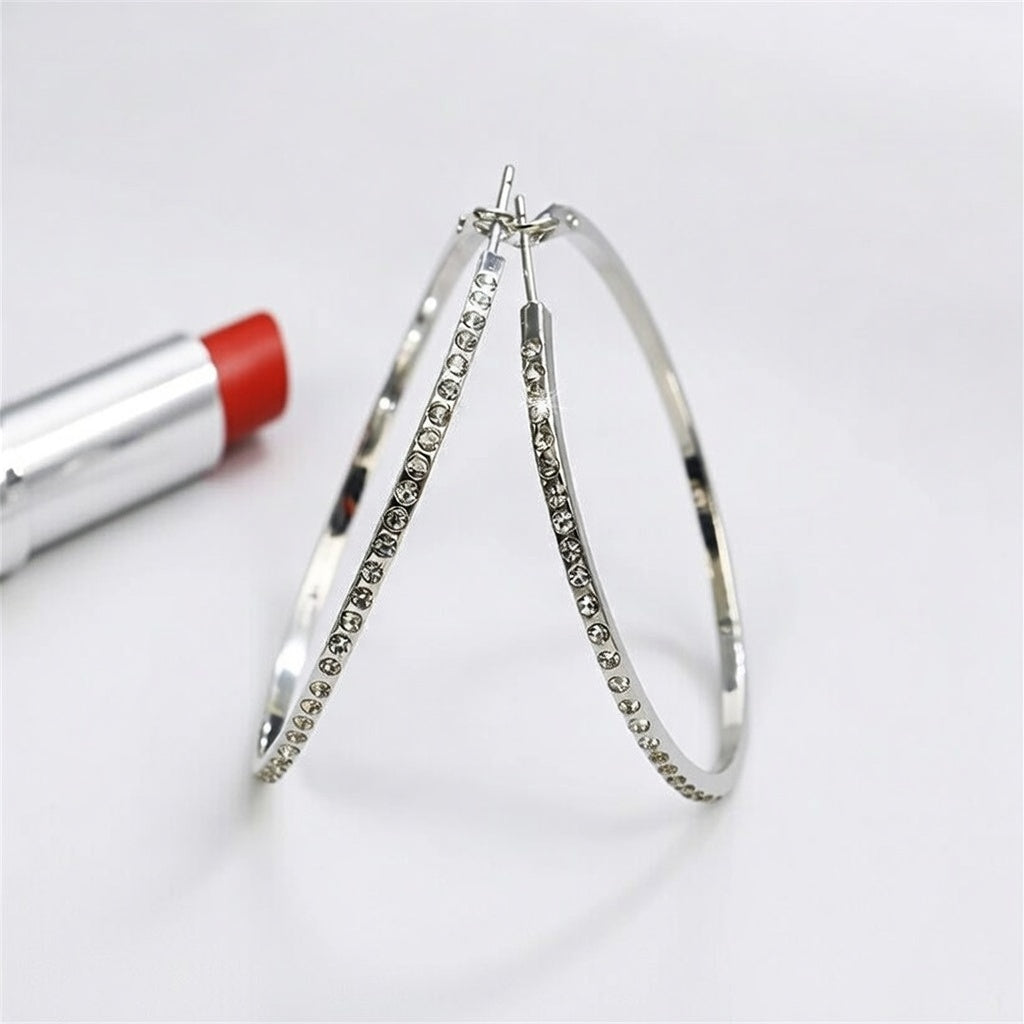 Amy, 1 Pair Basic Classic Style Solid Color Ferroalloy Earrings Rhinestone-encrusted in Silver