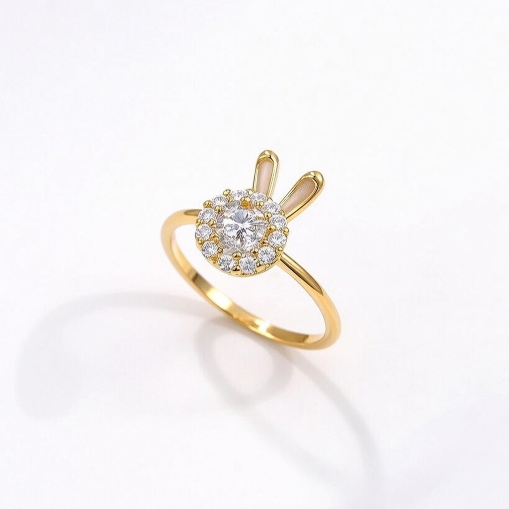 Honey Buny, Fashion Bunny Ear Copper Plating Inlay Pearl Zircon Open Ring