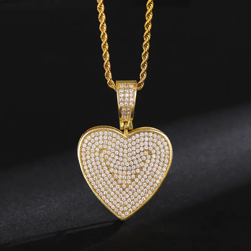 Monica, Hip-Hop Style Heart Shape Stainless Steel Copper Zircon 18K Gold Plated Inlay Pendant Necklace