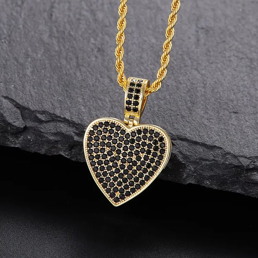 Monica, Hip-Hop Style Heart Shape Stainless Steel Copper Zircon 18K Gold Plated Inlay Pendant Necklace