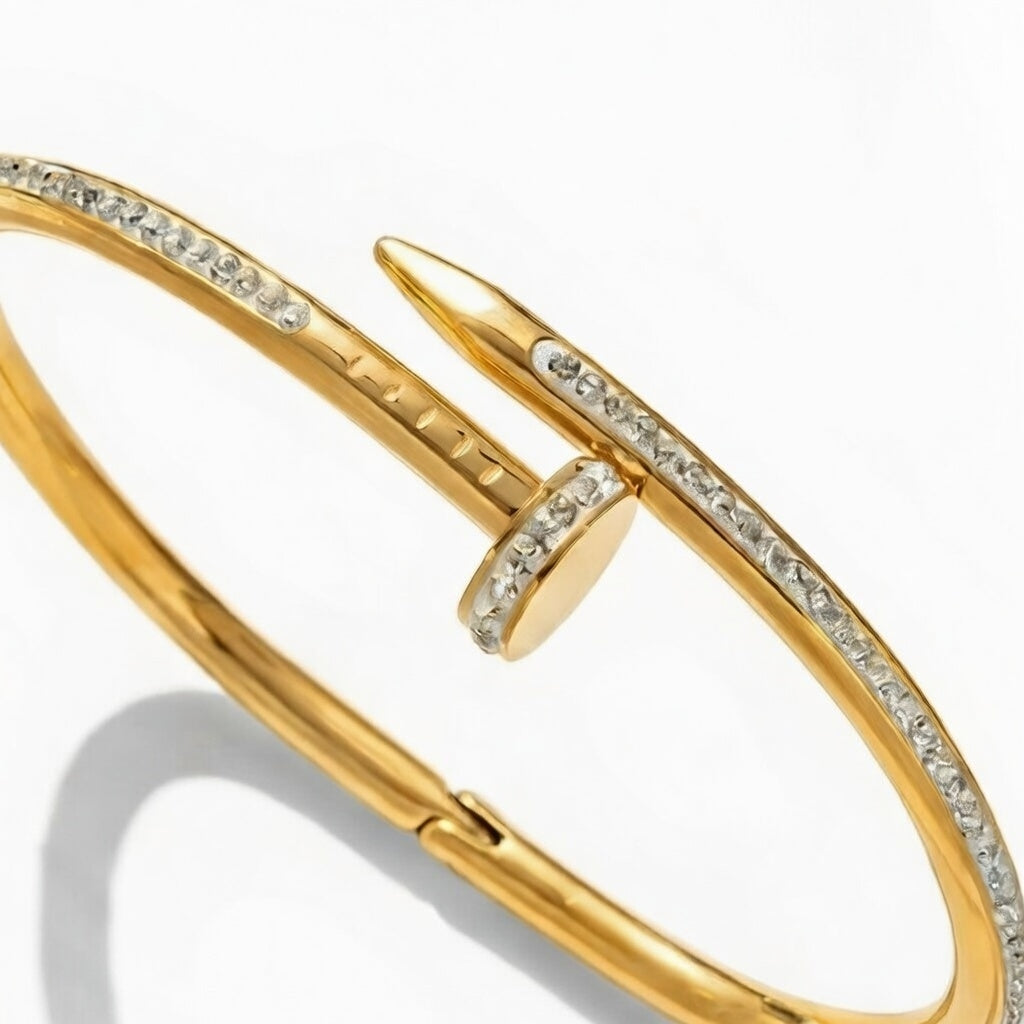 Jaz, NailHead Stainless Steel 18K Gold Plated Bangles Bracelet Gold Color