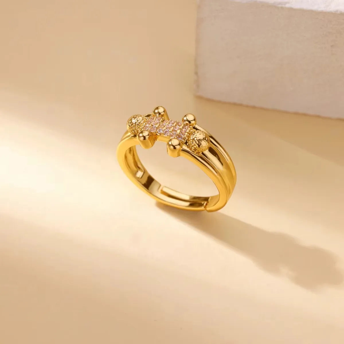 Champagne Style Coated, Gold Plated Geometric Flower 304 Stainless (OPEN FITS LIKE 6/7)