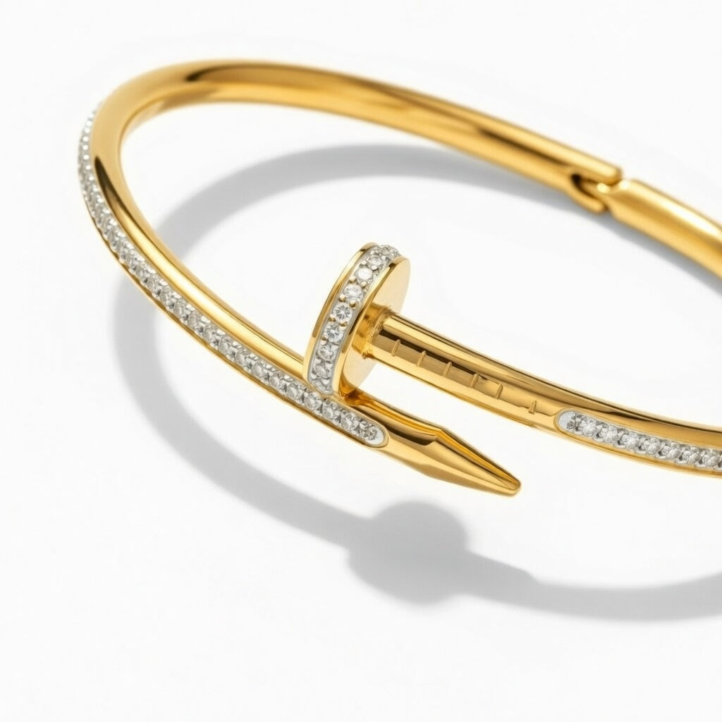 Jaz, NailHead Stainless Steel 18K Gold Plated Bangles Bracelet Gold Color