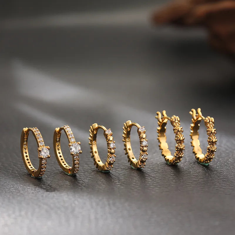 Jenna, Electroplating Zircon 18K Real Gold Plated Simple Style Shiny Inlay Gold Earrings