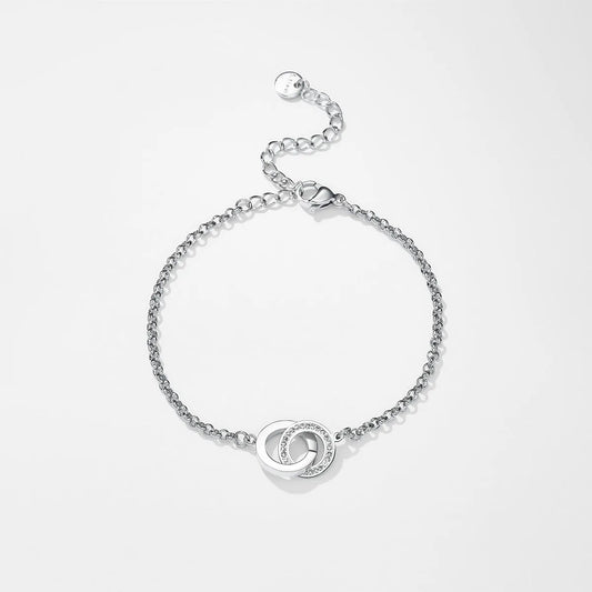 Double Ring Star Studded Bracelet, Stainless Steel 14K Gold Plated Zircon, Vacuum Electroplated Waterproof Non-Fading Bracelet in Silver