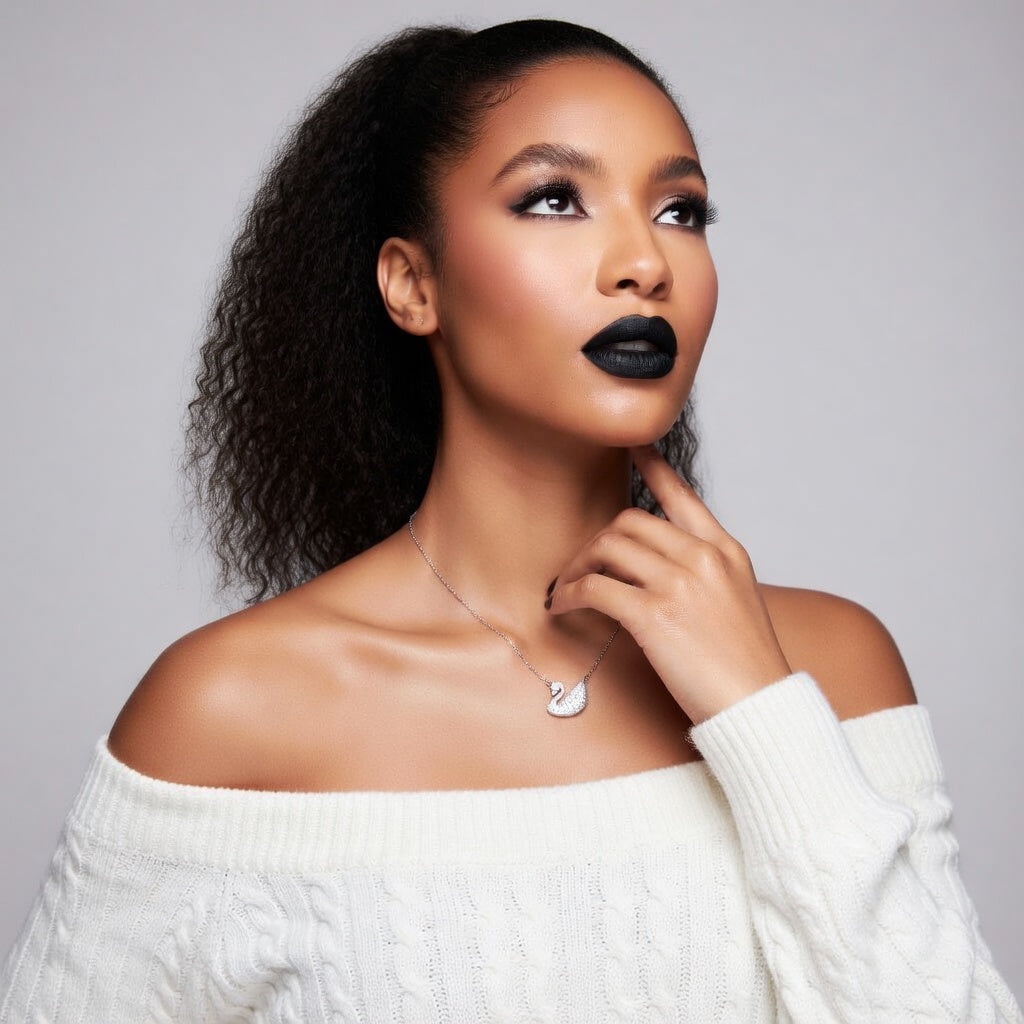 Foxy Brown,Silver Swan Geometric Titanium Steel 18K Gold Plated Necklaces