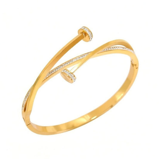 Single Knot Design Ladies Gold Plated Stainless Steel Glass Bracelet