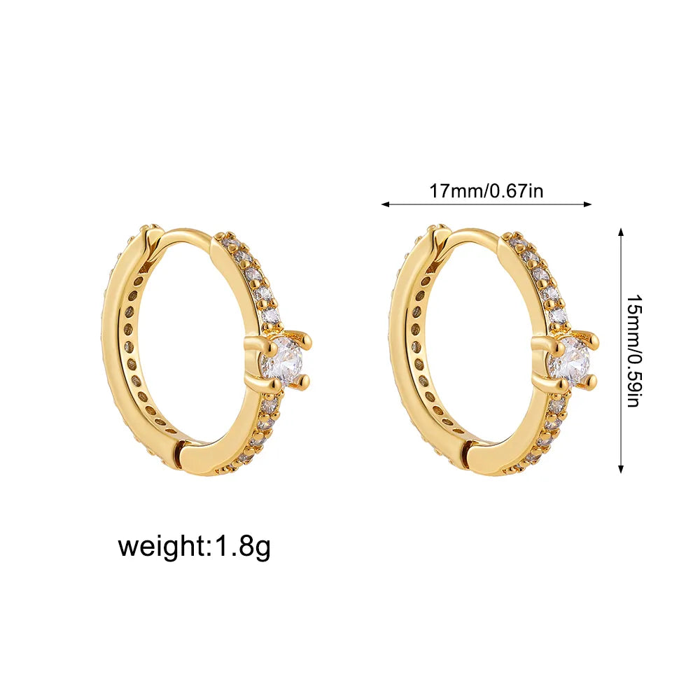 Jenna, Electroplating Zircon 18K Real Gold Plated Simple Style Shiny Inlay Gold Earrings