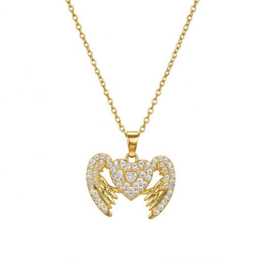Heart Wing Style Stainless Steel Plating Inlay Zircon Pendant Necklace Gold