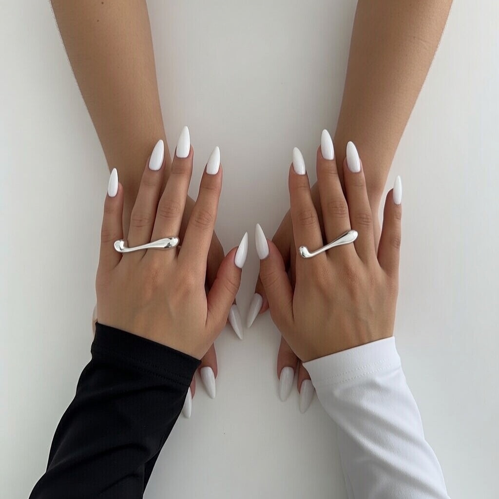 Daria, Double finger droplet style, open ring Gold Plated Stainless Steel with PVD Coated Waterproof Non Tarnish Plating in silver