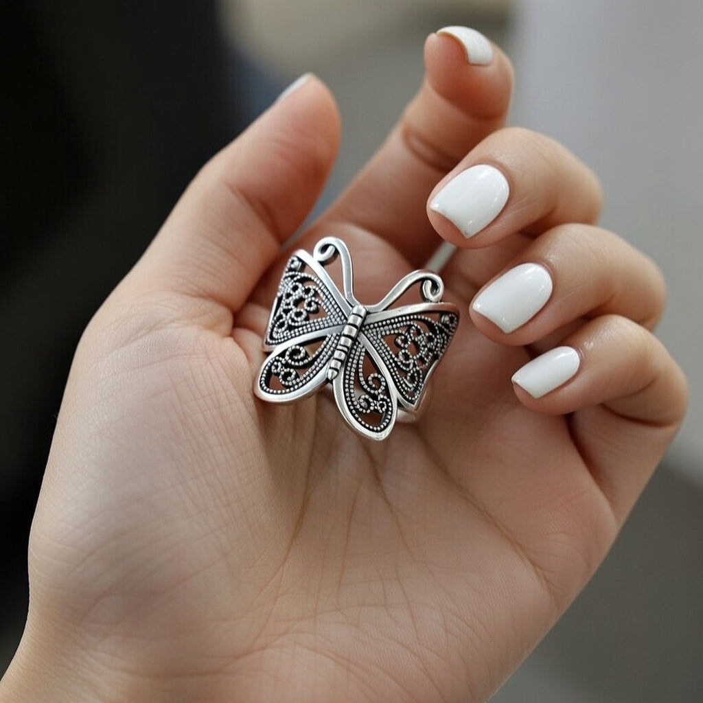 Gothic Retro Cool Style Butterfly Alloy Hollow Out Women's Open Ring