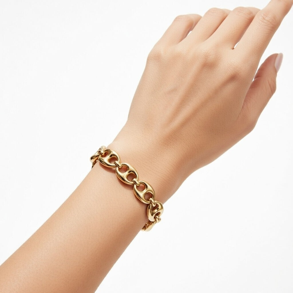 Winnie, Coffee Bean Style Bracelet, Polished Finish Gold Plated For Women