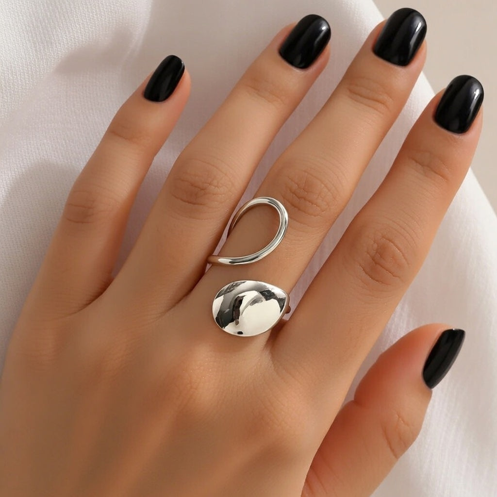 Diana, 18K Gold Plated Oval Stainless Steel IG Style Waterproof Non Tarnish Open Rings In Steel Color