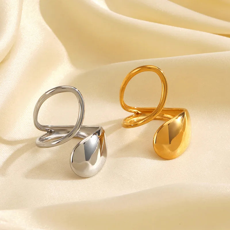 Diana, 18K Gold Plated Oval Stainless Steel IG Style Waterproof Non Tarnish Open Rings In Steel Color