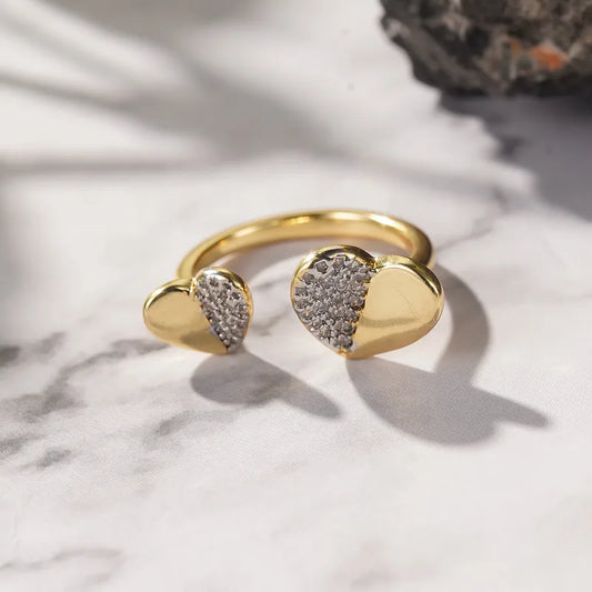 Fashionable Open Ring Design Diamond Embedded Four Leaf Clover Elegant